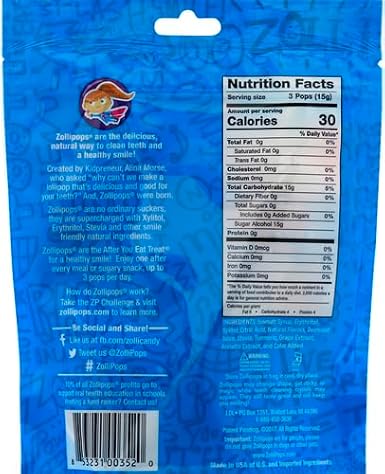Zollipops Clean Teeth Lollipops - AntiCavity Sugar Free Candy for a Healthy Smile Great for Kids, Diabetics and Keto Diet. Natural Fruit Variety, 3.1 Ounce (Pack of 2)