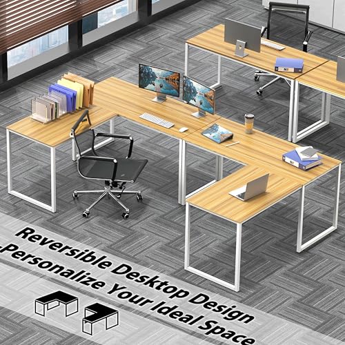Image of SHW Mission 48 x 48 Inches L-Shape Home Office Computer Desk, Oak