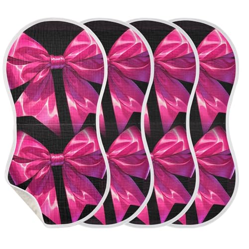 Muslin Burp Cloth for Baby 4PCS Black Red Bow Super Absorbent Burping Cloths, Bibs for Newborn Boys Girls
