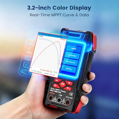 Image of 2000W Solar Panel Tester, 2-in-1 MPPT Photovoltaic Meter & 60000-Count Digital Multimeter with 2000V AC /DC, 3.2 inch Color Display for PV Panel Testing, Installation & Maintenance
