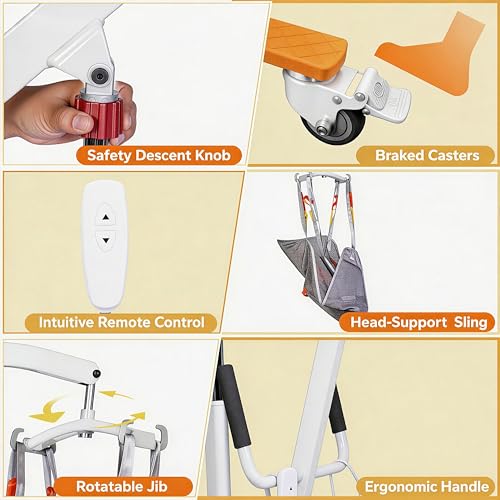 Image of Electric Patient Lift with Sling, Plug-in Powered, White | 350LBS Capacity, Full /Partial Paralysis Mobility Aid, Body Transfer Hoist for Home Care, Hospital