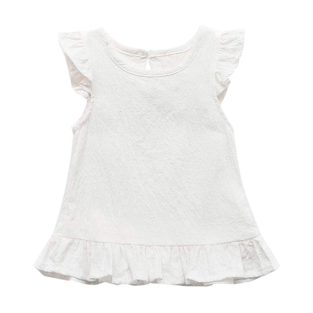 RNTOP Toddler Baby Girls Tank Tops Sleeveless Ruffle T-Shirt Solid Color Casual Blouse Summer (White, 12-18 Months)