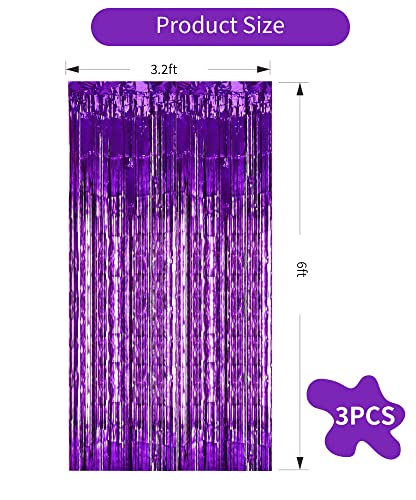 Image of TONIFUL 3Pcs Purple Door Streamers,Purple Photo Booth Backdrop,Metallic Streamers Foil Fringe Curtains for Halloween Birthday,Christmas,New Year,St. Patrick's Day Party Decor(9.9ft x 6.6ft)