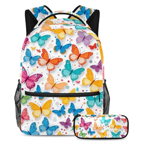 Sac à dos papillons avec trousse pour l'école et le voyage