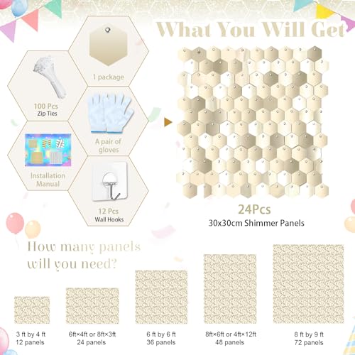Image of Light Gold Shimmer Wall Backdrop 6ftx4ft Sparkly Background Birthday Sequin Photo Backdrop for Parties Wedding Anniversary Bridal Shower Stage Decorations