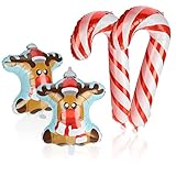 WINTERLAND: ¡Este set incluye dos hermosos globos de reno y dos lindos globos de bastón de caramelo que sumergirán cualquier habitación en una acogedora atmósfera de paraíso invernal!