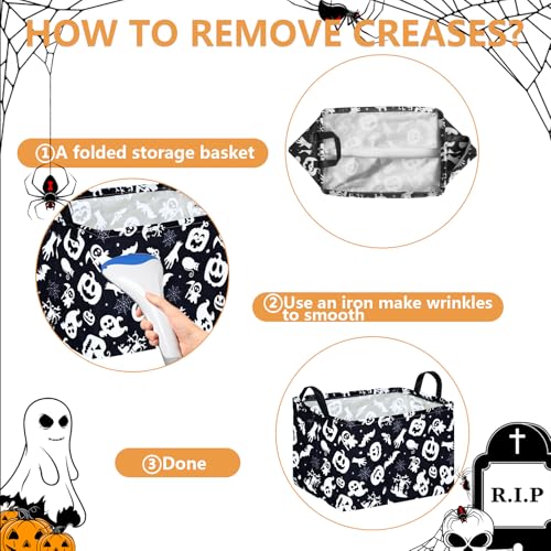 Image of Happy Halloween Ghost Storage Basket Gift Laundry Bins Collapsible Storage Baskets Box Laundry Nursery Hamper for Home and Office Decoration with Handles