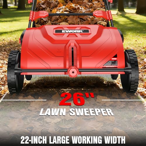 EWORK Lawn Sweeper Push 26-Inch Leaf Sweeper with 3.5 cu.ft. Hopper Bag, Adjustable Brush Height, Walk Behind Push Lawns - Additional View