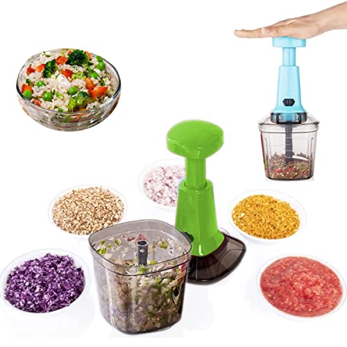 Image of Manual Speedy Hand Press Food Chopper with 6 Blade Chopper for Vegetables,Fruits,Nuts and More-Egg Whisk-Perfect Chopping with Easy Push and Close Button 1100ML(Multicolor), Pack of 1