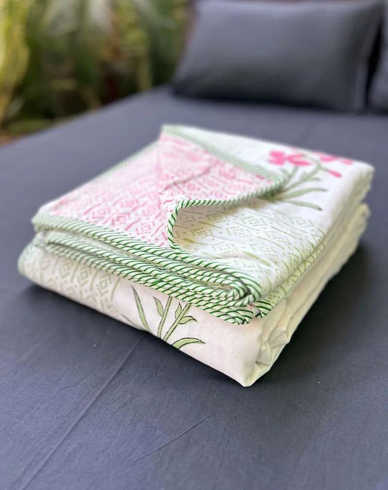 Manchali Hand Block Print Cotton Dohar AC Blanket, Floral Pattern, Breathable, All Season (Double)-image-40