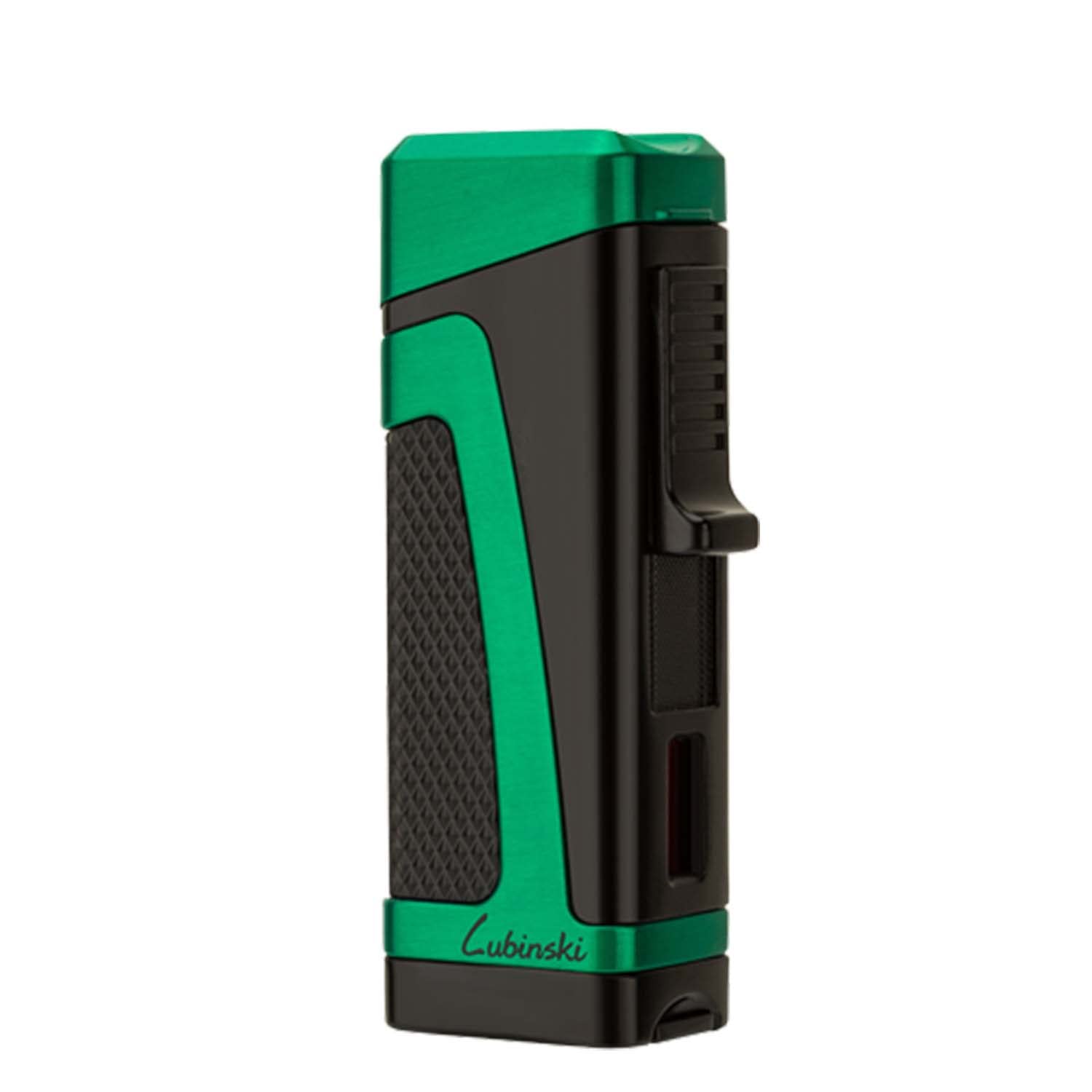 Titular de Cigarros Encendedor A Prueba de Viento con Perforadora Butano Llama Triple Chorro Cigarro Encendedor Recargable Ajustable con Ventana de Gas Visible