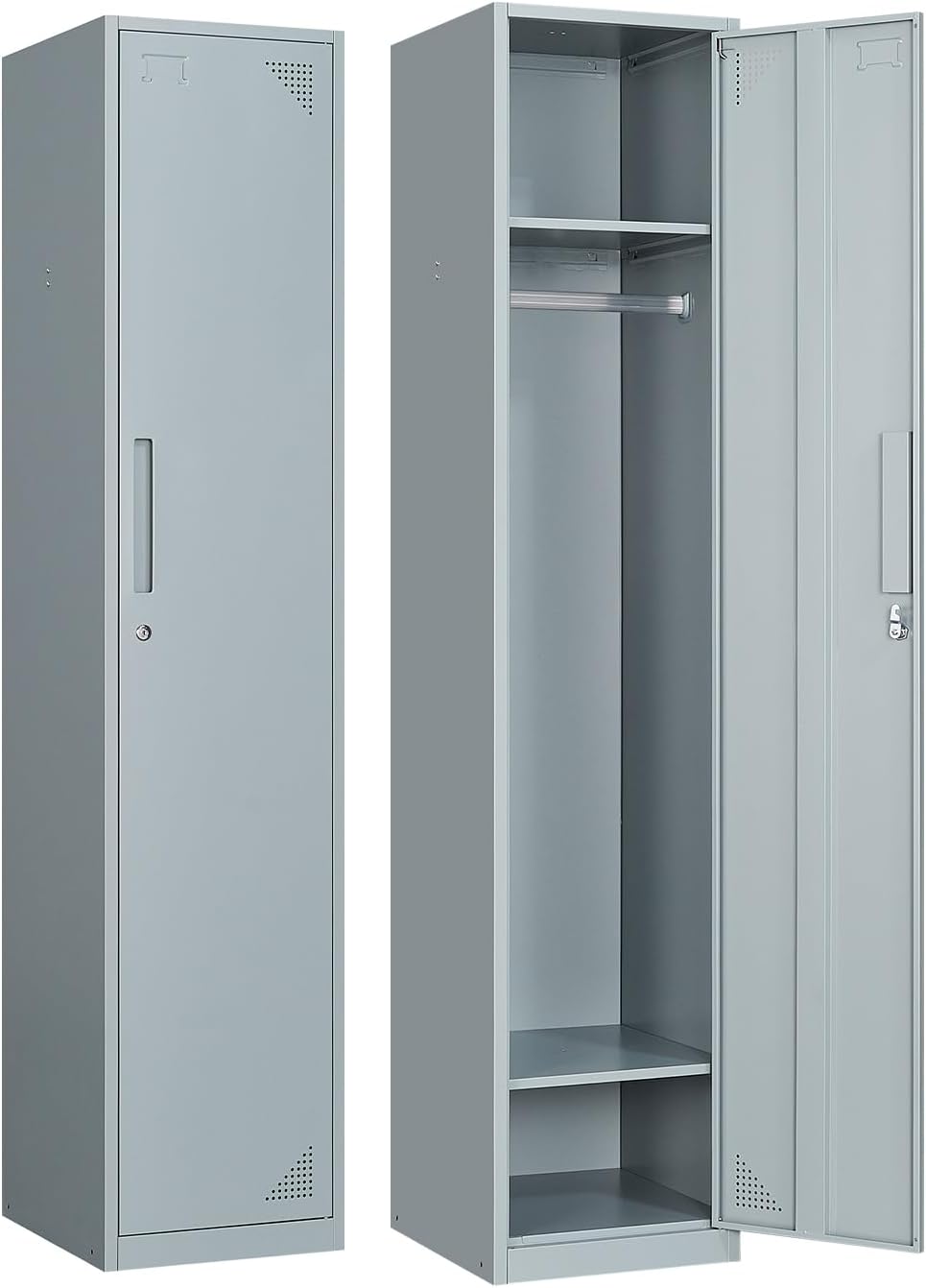 Metal Locker for Home, Dressing Room, 71" Steel Storage Lockers for Employees, Lockable Locker Cabinet with 1 Door (Grey)