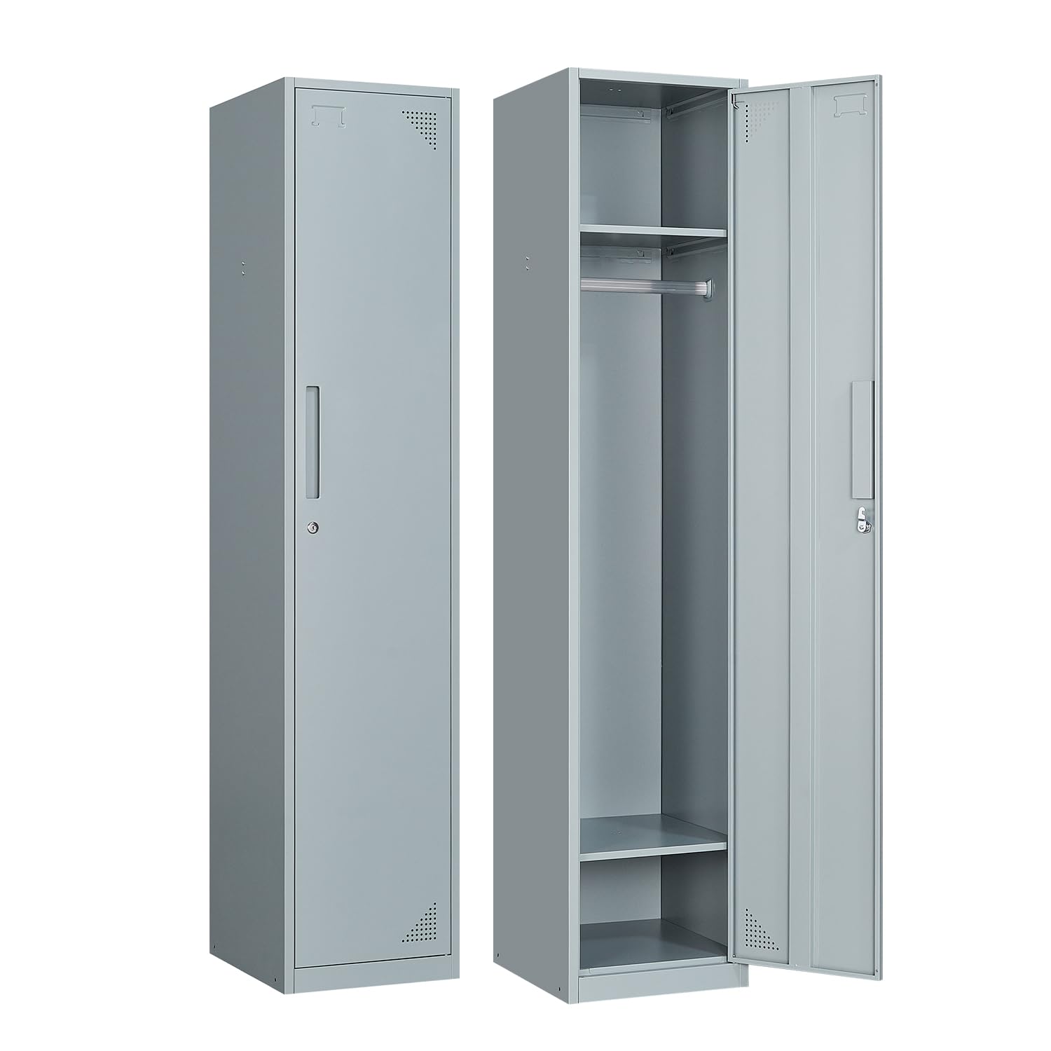 Metal Locker for Home, Dressing Room, 71" Steel Storage Lockers for Employees, Lockable Locker Cabinet with 1 Door (Grey)