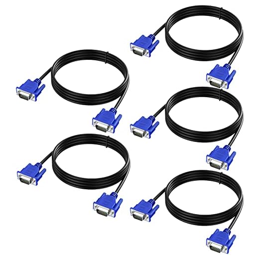 Pacote com 5 cabos VGA de 1,8 m, macho VGA para VGA macho monitor cabo adaptador de computador HD15 1080p Full HD de alta resolução para TV computador projetor - azul