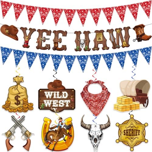 24-teiliges Western-Cowboy Party-Dekoset – Banner, Wirbel, Foto-Requisiten Für Kindergeburtstag & Rodeo-Party