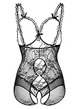 XIMAN Women Plus Size Open Cup Crotchless Teddy Sexy Lingerie (US XL=Tag XXL, Black)
