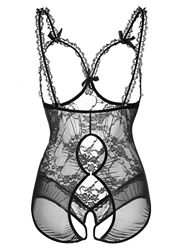 XIMAN Women Plus Size One-piece Bodysuit Teddy Sexy Lingerie (Black,XXL)