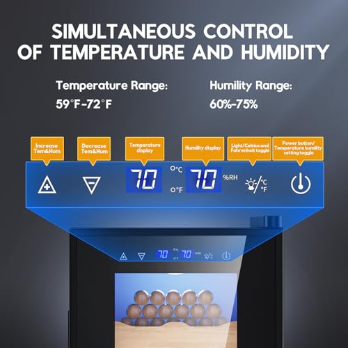 Image of Tylza Cigar Humidor Cabinet 35L, Temp & Humidity Control Electric Humidors for Cigars, 300 Cigars, Digital Hygrometer, Safety Lock, Cigar Humidors with Cedar Wood Drawer Shelves, Cigar Gifts for Men