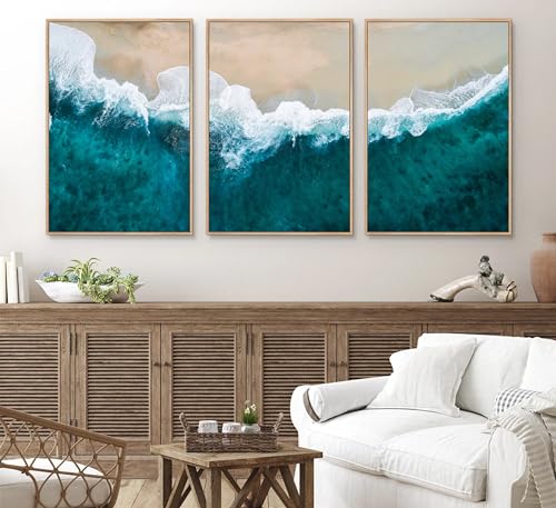 TRUYJXX 3Pcs Coastal Wall Art Pictures Beach Posters Beach Wave Canvas Prints Blue Ocean Beach Painting Modern Home Wall Decor for Living Room Bedroom Bathroom 16x24in Unframed - Image 5