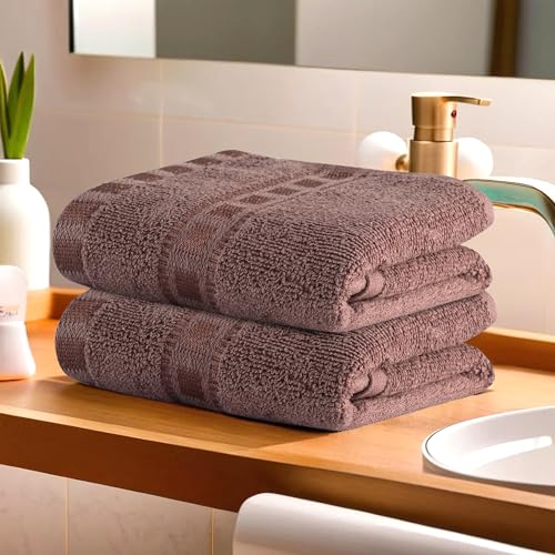 Image of Urbane Home Pack of 2 Cotton Hand /Face Towels for Men & Women | Easily Washable | Workout Gym Napkins for Men | Pocket Towel - Brown