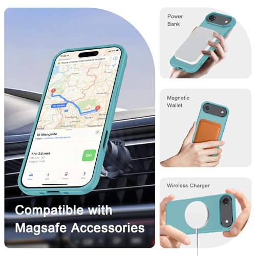 Image of YENAPOON for iPhone Air Case, Matte Magnetic Phone Cover [with 1 Screen Protector] [Support for MagSafe] [Shockproof Military Grade Protection] Translucent Frosted Back, Light Blue