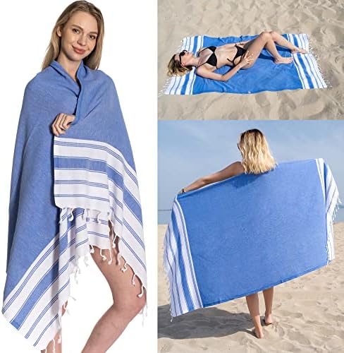 DEMMEX 2022 Ibiza Softest Turkish Cotton Beach Towel, Thin & Light Turkish Peshtemal Towel, Prewashed, XXL 75"x37" (Black-Grey)