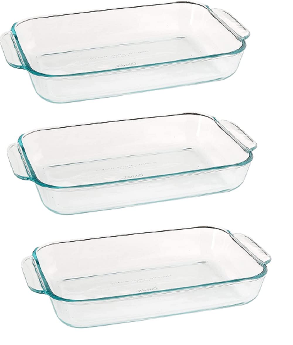 Pyrex Basics 2 Quart Oblong Glass Baking Dish, Clear 7 x 11 inch (Set of 3)