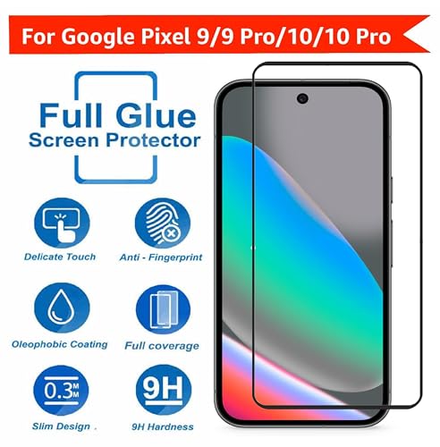 Image of FabeKee 1 Pack Tempered Glass Screen Protector Compatible For Google Pixel 10 & 10 Pro / Google Pixel 9 / Google Pixel 9 Pro Black Cellphone With Edge To Edge Coverage & Easy Installation Kit