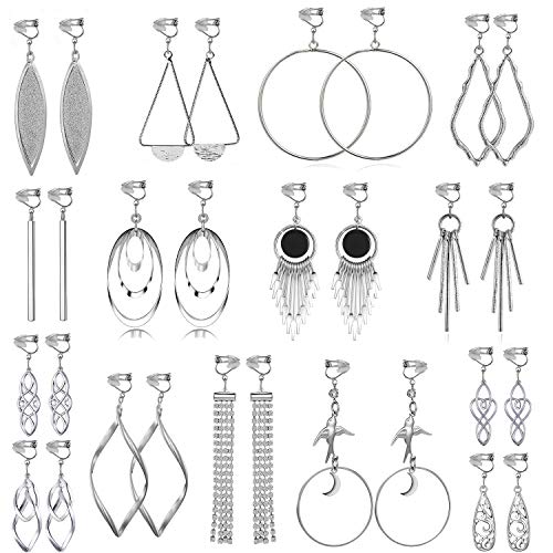 15 Pairs Wholesale Clip on Earrings for Women Fashion-Celtic Knot Earrings,Long Bar Earrings,Tear