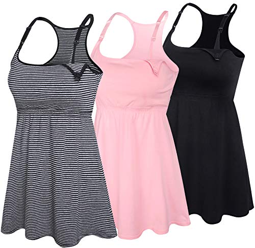 Image of Cotton Nursing Tank Tops Maternity Cami with Shelf Bra Breastfeeding Shirts Pregnancy Clothes
