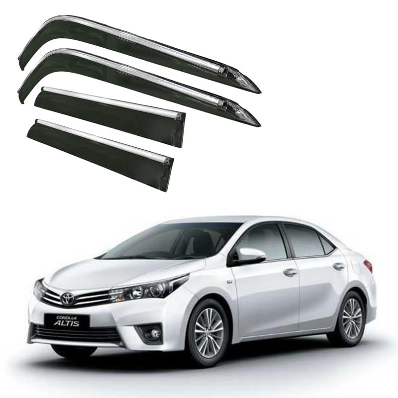 Image of CAR SAAZ Side Door Visors for Altis Type 3(2014-2020)(Set of 4Pcs)|Chrome Lined Rain Guards, Polycarbonate, Smoke Finish