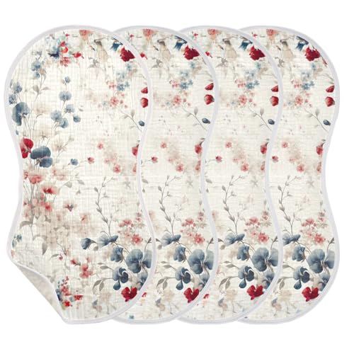 4 Pack Baby Burp Cloths, Soft Absorbent Burping Cloths for Babies, Cotton Milk Spit Up Rags, Large Size for Newborns, Baby Boys and Girls (Sweet Pea Flowers)