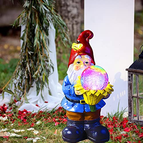 Vcdsoy Solar Garden Gnome Statue Outdoor Clearance Decor - Resin Gnomes Ornaments Carry Growing Orb On Sunflower With Colorful Lights Waterproof For Outside Decorations Patio Yard Lawn #TOP4