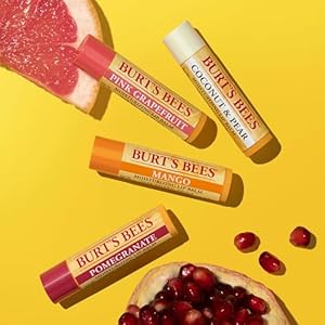 Burt's Bees Lip Balm - Pink Grapefruit, Mango, Coconut & Pear, and Pomegranate Pack, Lip Moisturizer With Beeswax, Tint-Free, Natural Origin Conditioning Treatment, 4 Tubes, 0.15 oz. Burts Bees Lip Balm Pink Grapefruit Mango Coconut Pear and Pomegranate Pack Lip Moisturizer With Beeswax Tint Free Natural Origin Conditioning Treatment 4 Tubes 015 oz