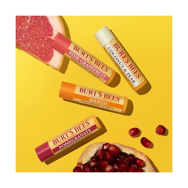 Burt's Bees Lip Balm - Pink Grapefruit, Mango, Coconut & Pear, and Pomegranate Pack, Lip Moisturizer With Beeswax, Tint-Free, Pure Origin Conditioning Lip Remedy, 4 Tubes, 0.15 oz. - Image 6