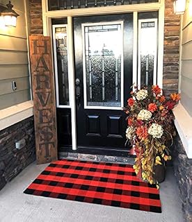 Ukeler Buffalo Check Rug 3'×5', Cotton Red Plaid Rug for Front Porch Kitchen