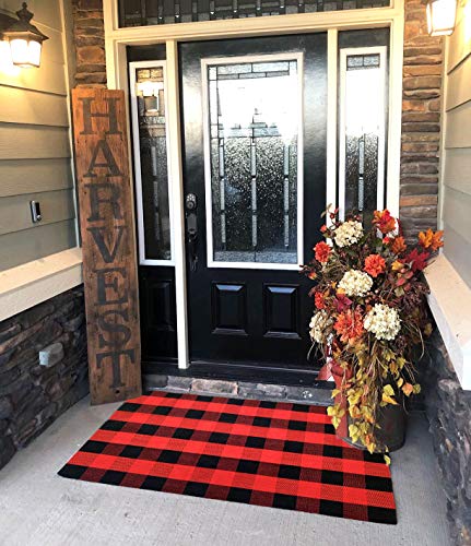 Ukeler Buffalo Check Rug 3'×5', Cotton Red Plaid Rug for Front Porch Kitchen