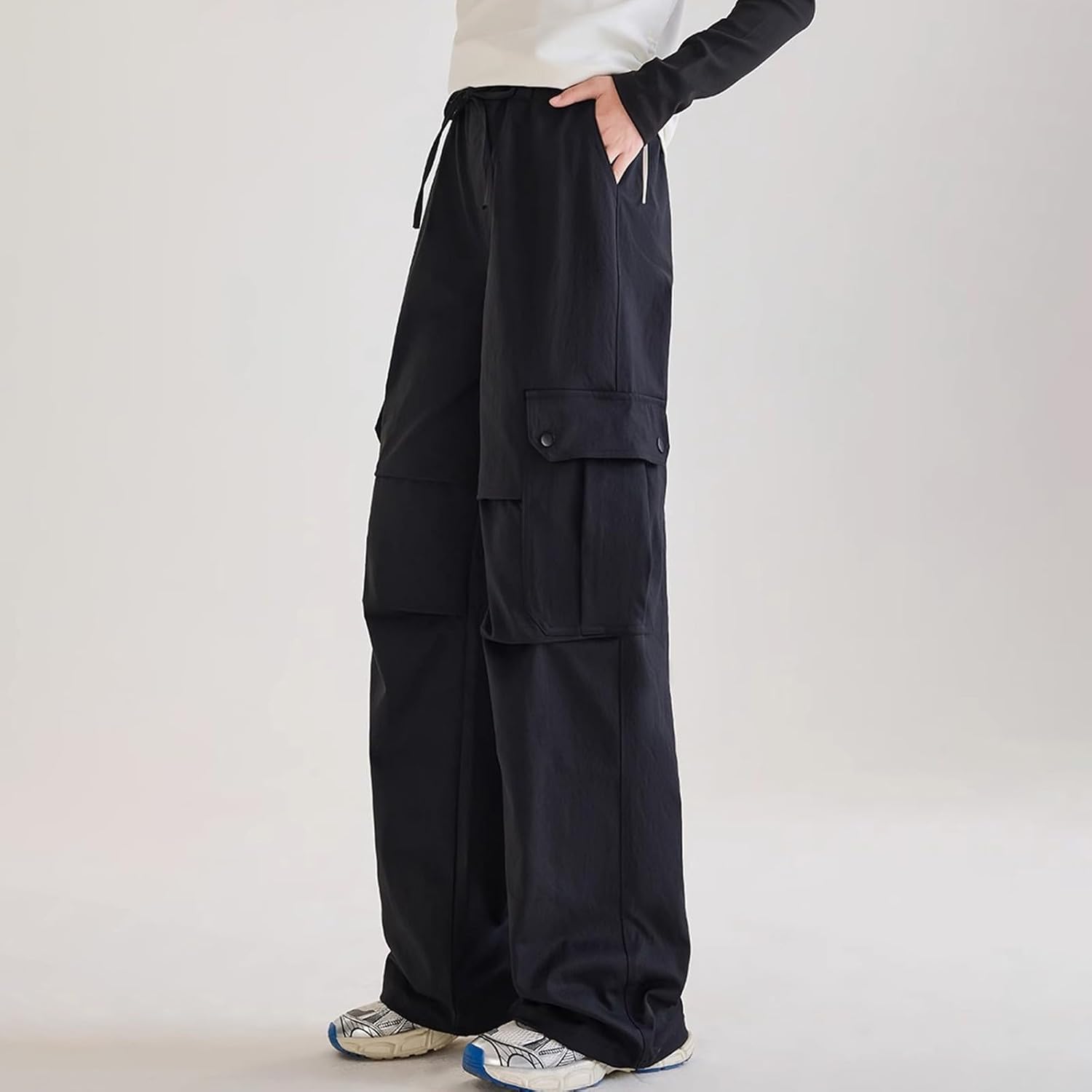 Girls Cargo Casual Wide Leg Pants Kids Baggy Elastic High Waist 𝐃rawstring Trousers Teen Loose Fashion Summer Long