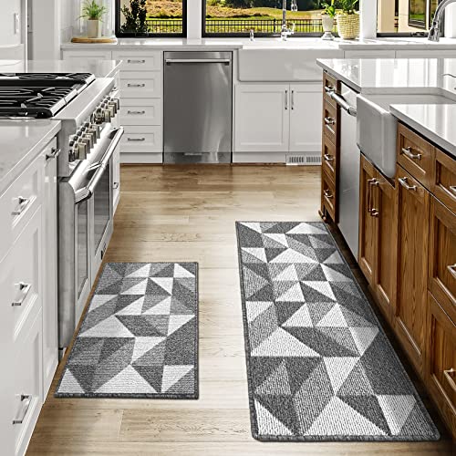 Dexi Kitchen Mats For Floor Hallway Non Skid Washable Rugs Set,20"X32"+20"X47", Grey #TOP6