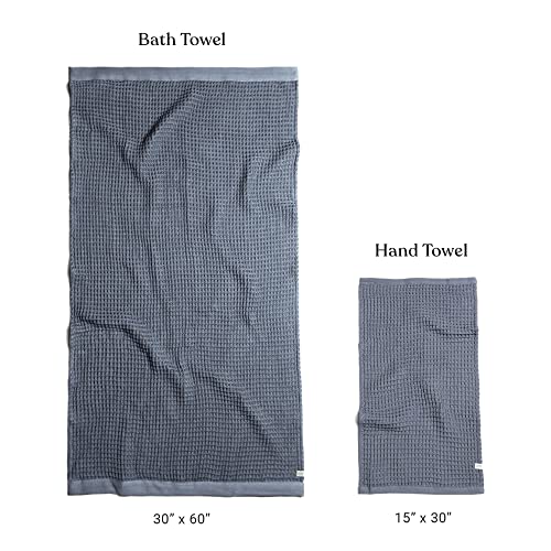 Happy Place 100% Organic Cotton Waffle Weave Hand Towels, Quick Dry And Ultra Absorbent, Premium Lightweight 15" X 30" Bathroom Hand Towels (Indigo) #TOP6