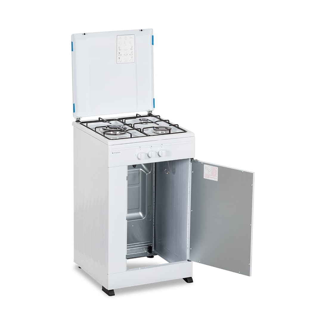 Aspes Cocina Gas Butano 3 Zonas de Cocción, Blanco AKG3500PB. Control Manual, Quemador WOK triple llama, Compartimento Bombona, Tapa Abatible