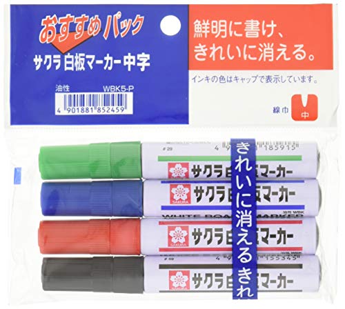 サクラクレパス 白板マーカー 中字 4色 WBK4-P