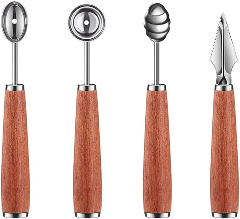 304 Stainless Steel Fruit Digger Four-piece Set Carved Knife Ice Cream Round Spoon To Take Fruit Digger Tool (Color : A, Size : As the picture shows)