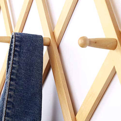 Dseap Accordian Wall Hanger: 16” High Wooden Wall Expandable Coat Rack, Hat Rack Holder, Accordion Hook For Baseball Caps, Coats, Mugs, 17 Peg Hooks, Natural #TOP4