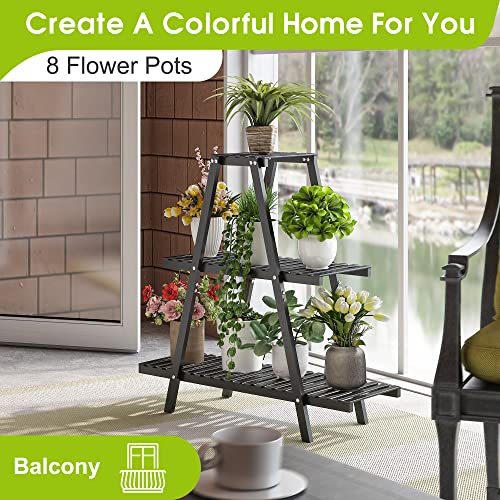 Bamboo Plant Stand For Indoor Outdoor Tiered Plant Shelf 3 Tier 8 Potted Flower Holder Ladder Plant Rack For Multiple Table Plant Pot Stand For Window Garden Balcony Living Room Patio Triangle Plant Stands (3 Tier Black) #TOP5