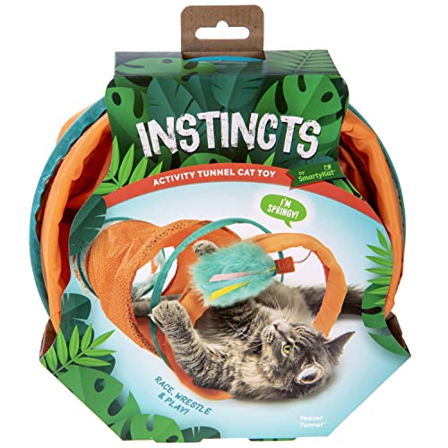 Instincts By Smartykat Teaser Tunnel Activity Tunnel Cat Toy W/Fringe & Feather Teaser Cat Toy - Orange, One Size #TOP1