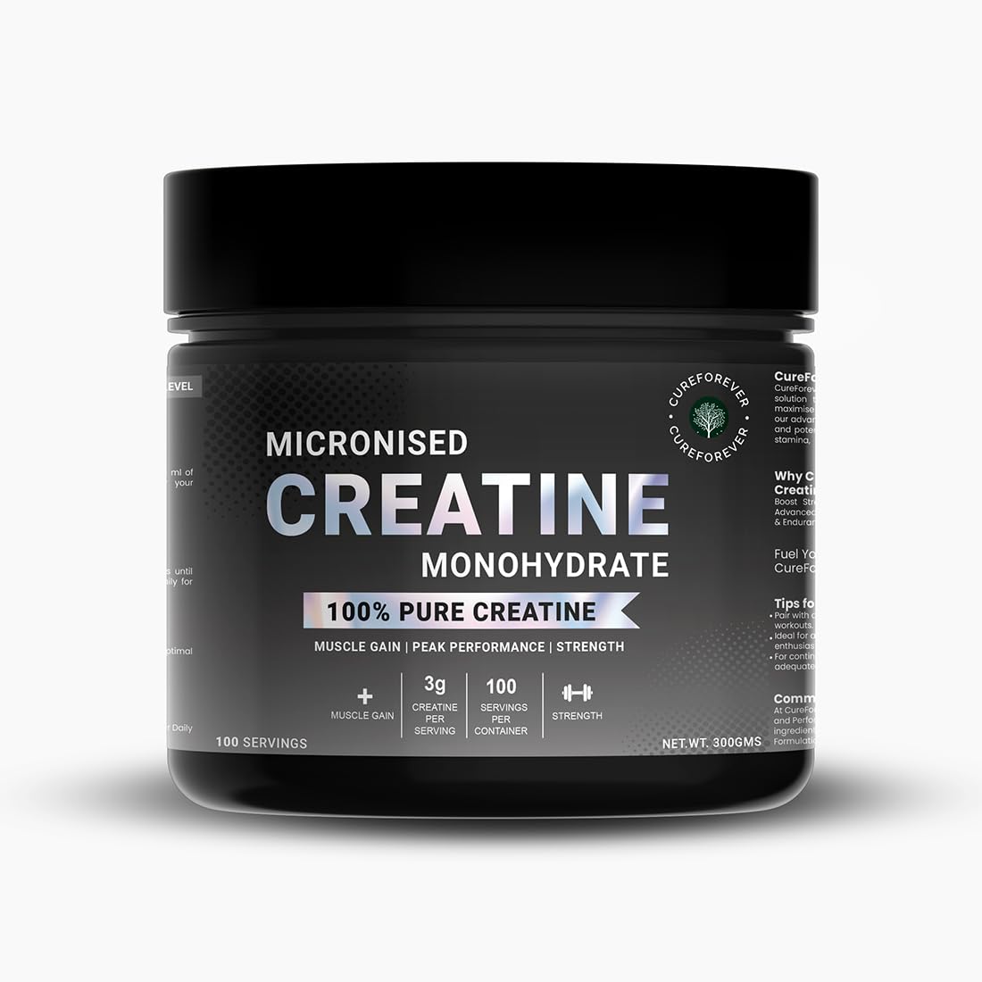 CUREFOREVER Micronized Creatine Monohydrate Powder | 300g | 100 Servings | #200 Mesh for Fast Absorption | Supports Strength, Endurance & Muscle Recovery | Unflavored-image-16