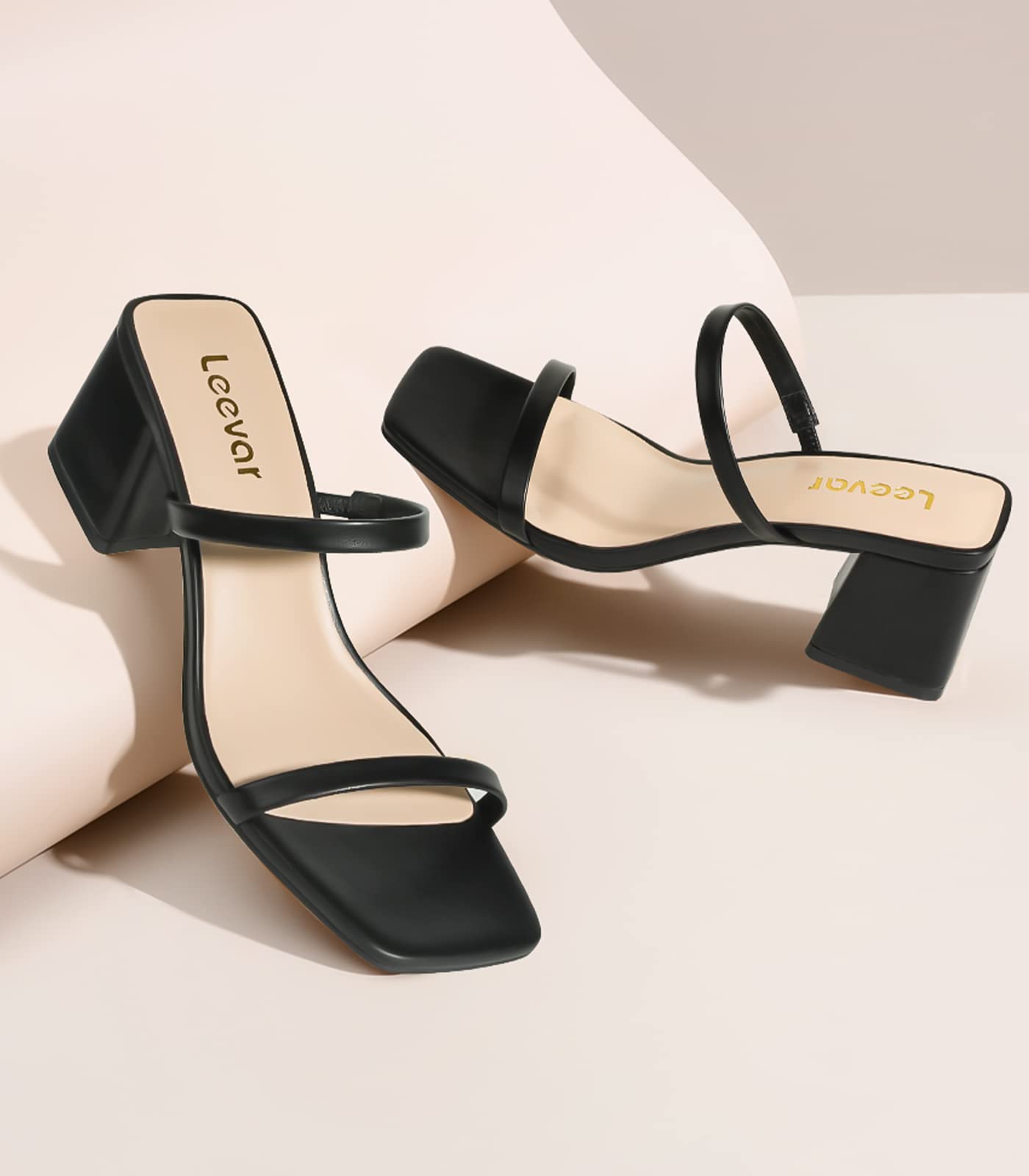 Leevar Square Toe Heeled Sandals for Women - Women's Low Block Heels Sandals - 2.25IN Open Toe Ankle Strap Chunky Heels - Slip on Heeled Sandal Mule- Nude Black Strappy Heels for Party Wedding Dress Shoes: 8 White Pearl