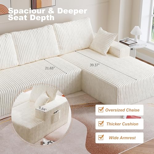 Image of Modular Sectional Sofa Couches L-Shape Couch 3 Seat Modular Sofa Memory Foam Sectional Couches for Living Room (White, 108 inch+Right Chaise)