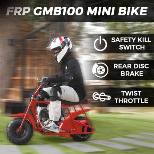 Image of FRP Mini Dirt Bike GMB100, 99 CC Gas Powered Mini Bike 4 Stroke 3HP, Off Road for Kids and Adult, Trail Bike Up to 28 Mph, Weight Support Up to 220 LBS (RED)